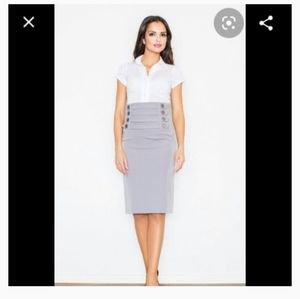 Gray Button-Strap High-Waist Pencil Skirt